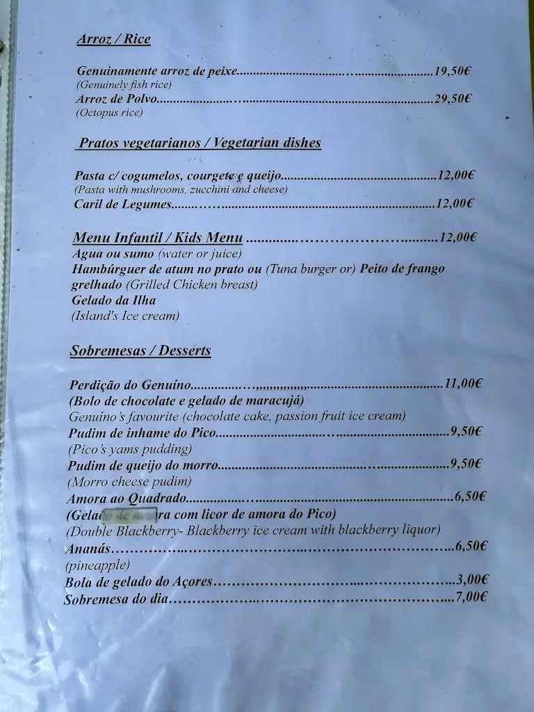 Menu_Genuíno Restaurante_Horta_immagine_2