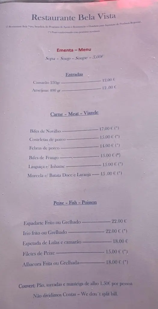 Menu_Restaurante Bela Vista_Horta_immagine_1
