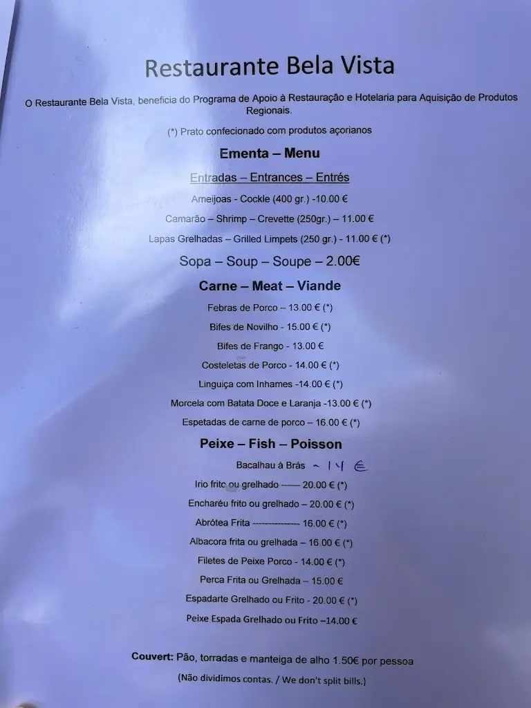 Menu_Restaurante Bela Vista_Horta_immagine_2