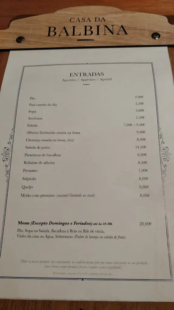 Menü_Casa da Balbina_Miranda do Douro_Bild_4