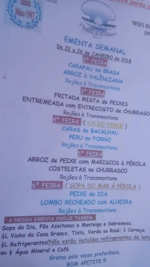 Menu_Restaurante A Pérola do Oceano_Lavos_immagine_1