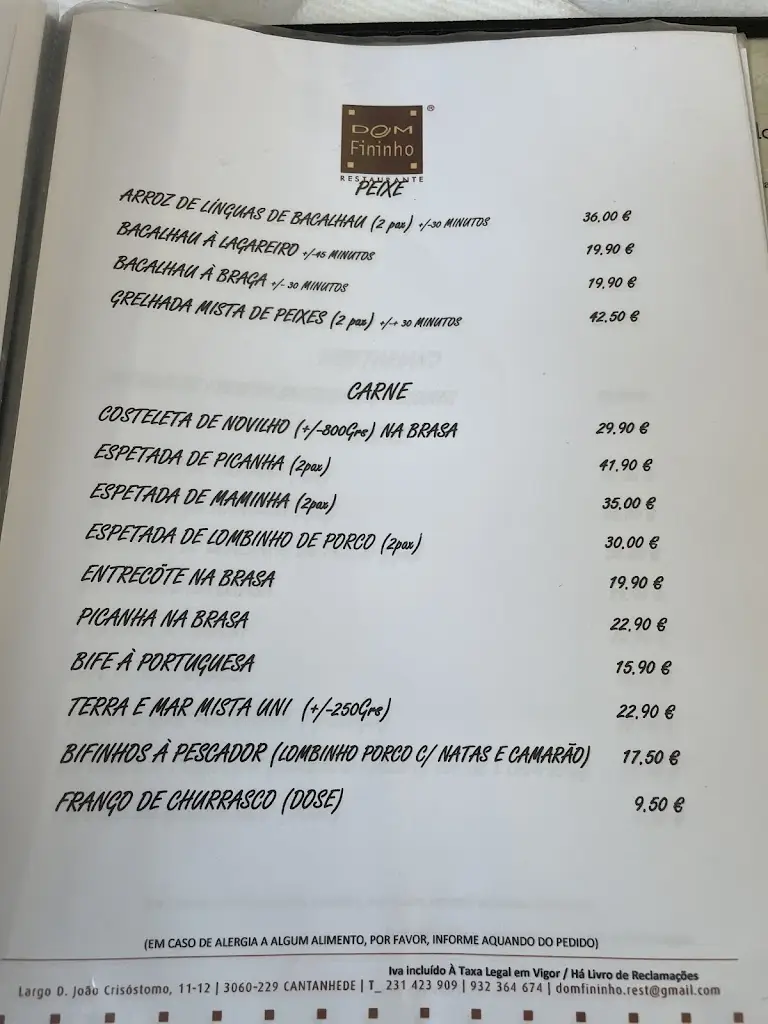 Menu_Dom Fininho - Churrasqueira e Marisqueira_Cantanhede_immagine_2