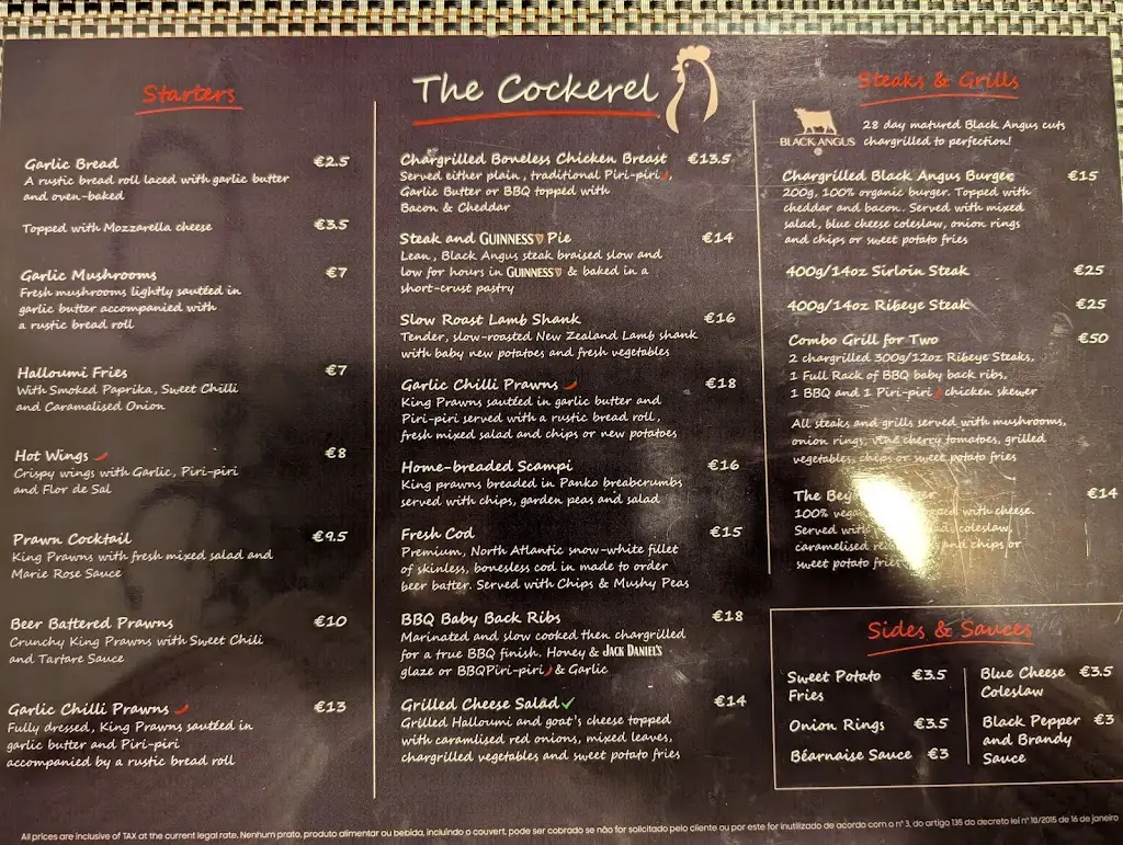 Menu_Restaurante The Cockerel_Albufeira_image_1