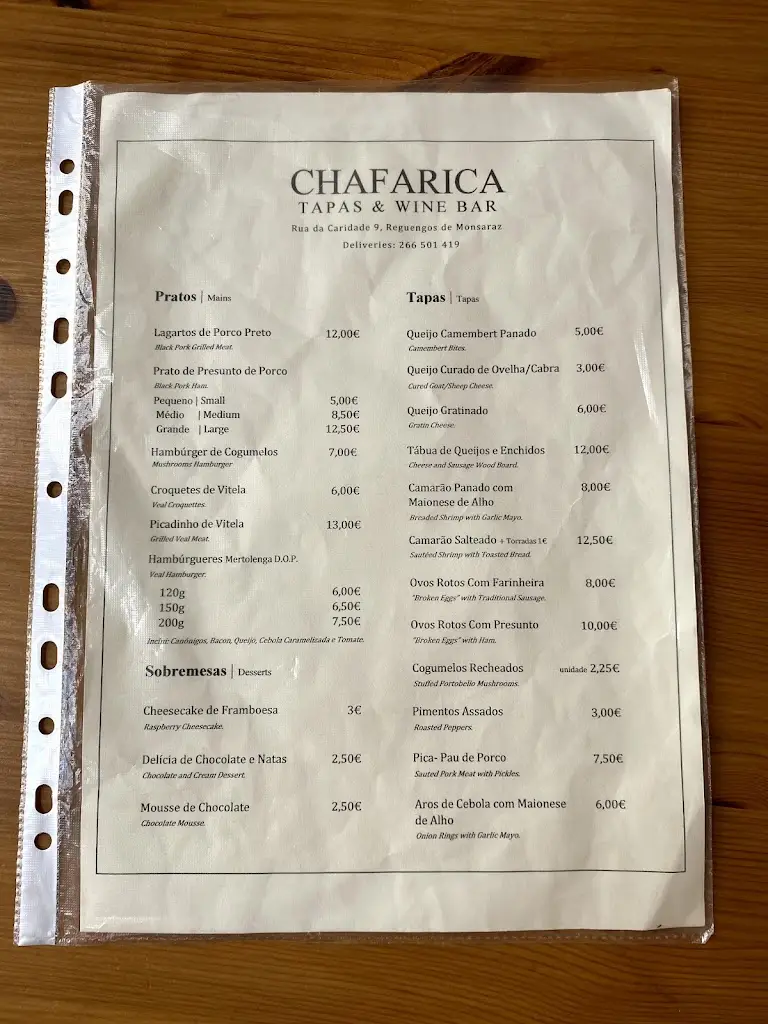 Menu_Chafarica Tapas & Wine Bar_Reguengos de Monsaraz_immagine_1