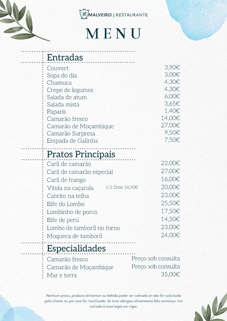 Menu_Restaurante Malveiro_Almancil_immagine_1