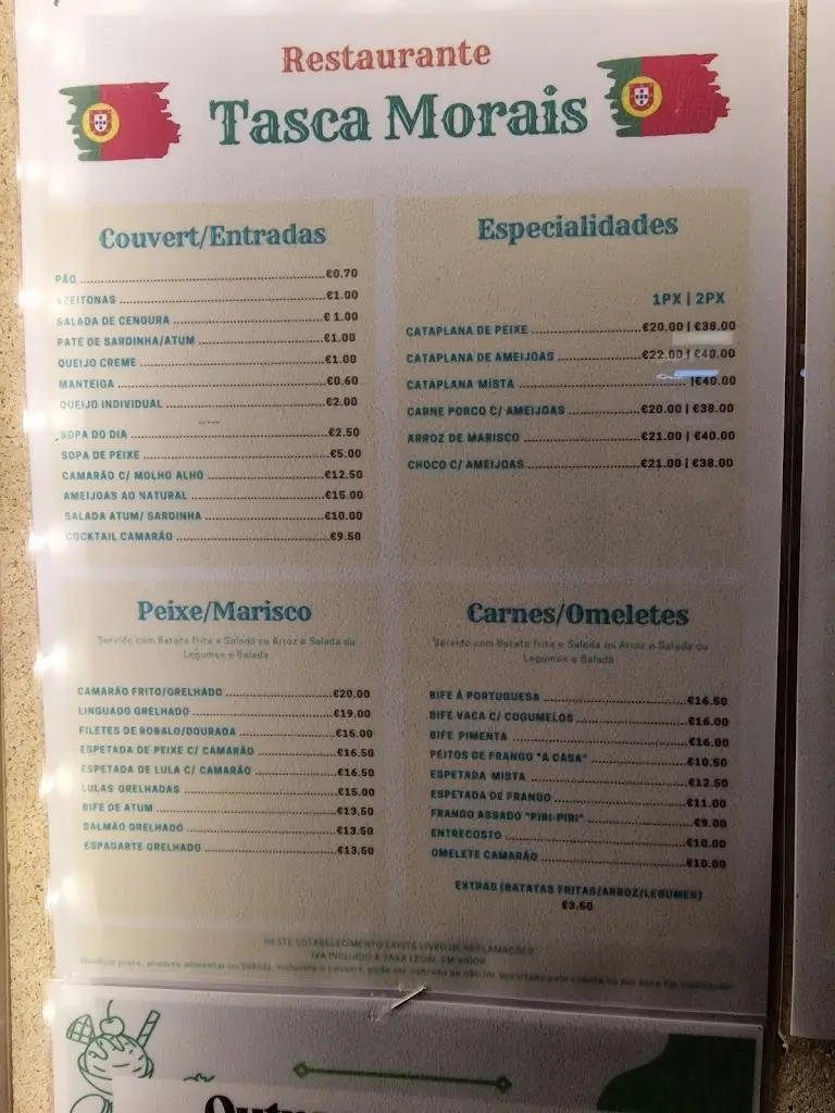 Menü_Restaurante Tasca Morais_Alvor_Bild_1