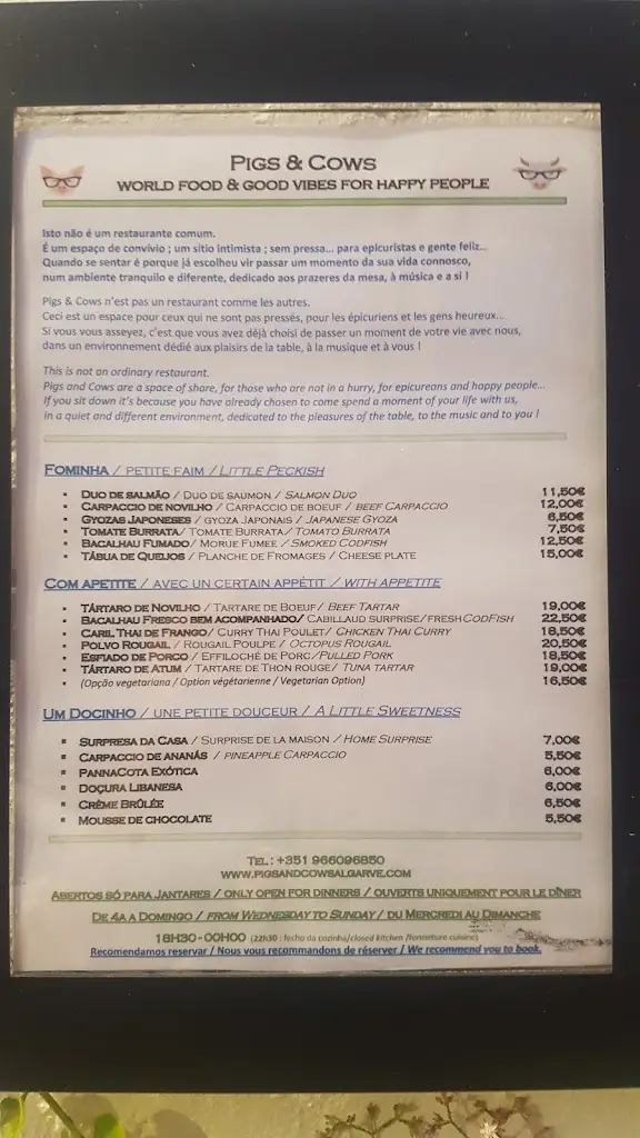 Menu_Restaurante Pigs and Cows_Faro_imagen_1
