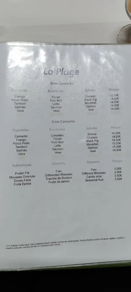 Menu_La Plage_Fuzeta_immagine_1