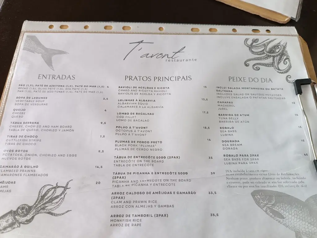 Menu_Restaurante T'avont - Sabores da Terra e do Mar_Manta Rota_imagen_1