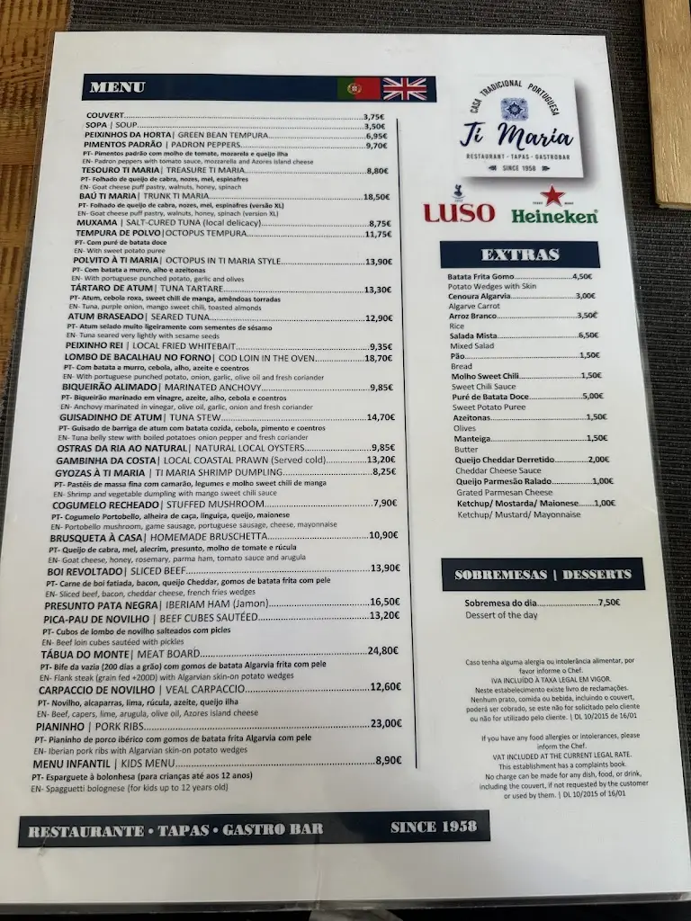 Menu_Restaurante Ti Maria Tapas & Garrafeira, Tavira_Tavira_immagine_1