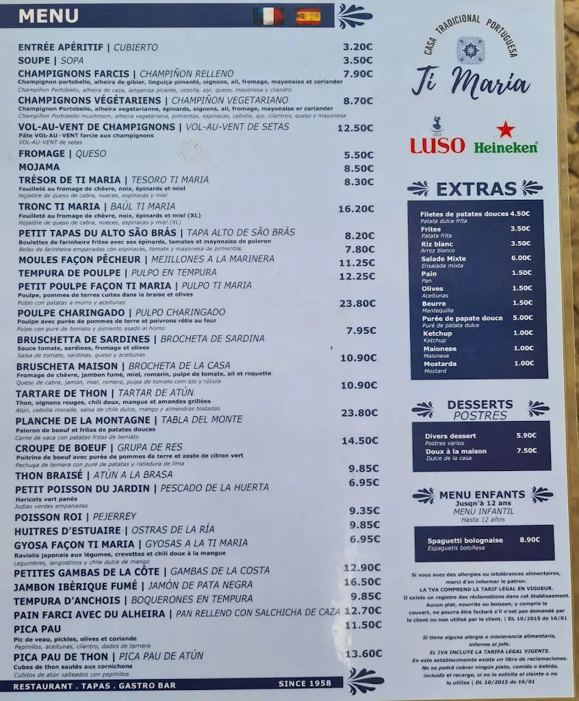 Menu_Restaurante Ti Maria Tapas & Garrafeira, Tavira_Tavira_immagine_2