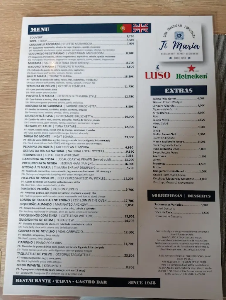 Menu_Restaurante Ti Maria Tapas & Garrafeira, Tavira_Tavira_immagine_3