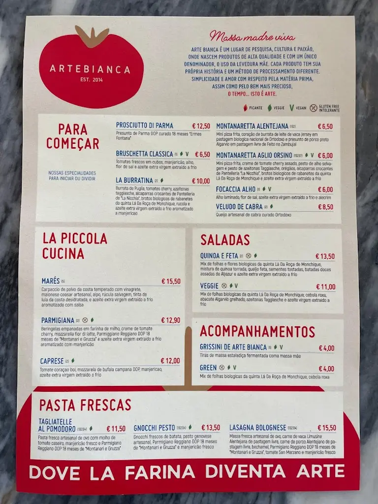 Menu_Arte Bianca - Cucina Italiana - Sagres_Sagres_imagen_1