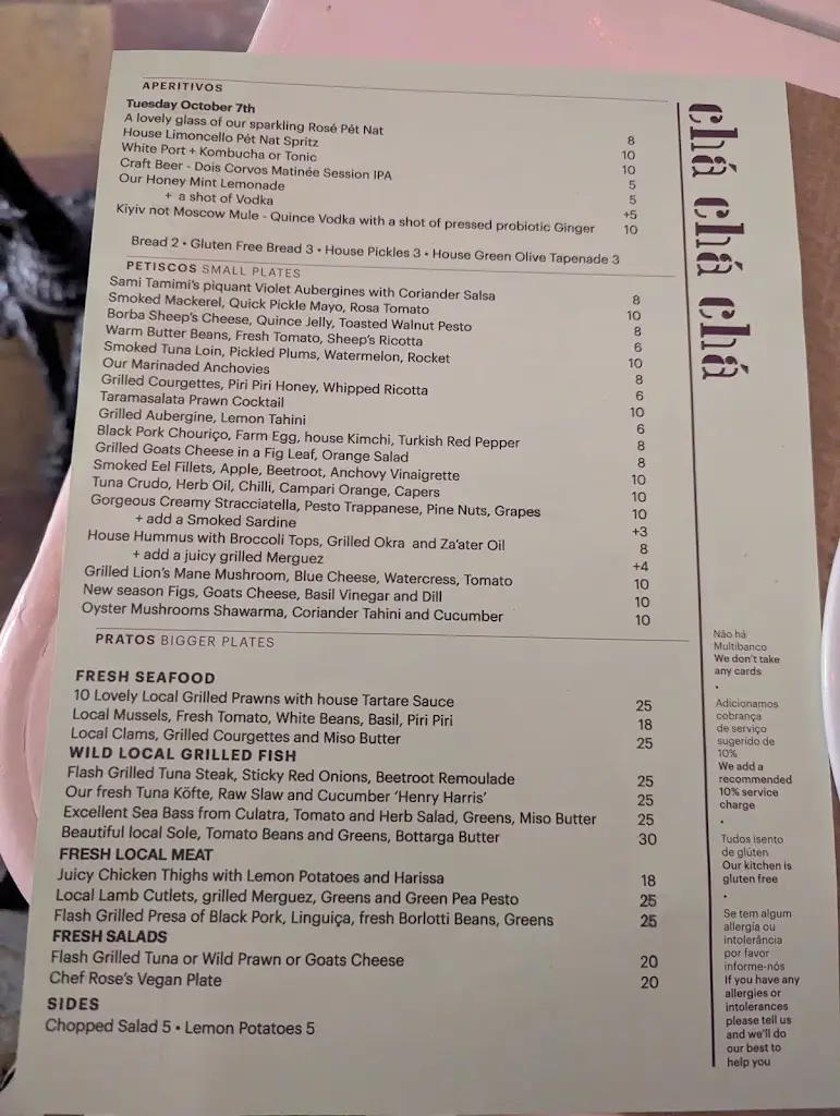 Menu_Chá Chá Chá_Olhão_immagine_2