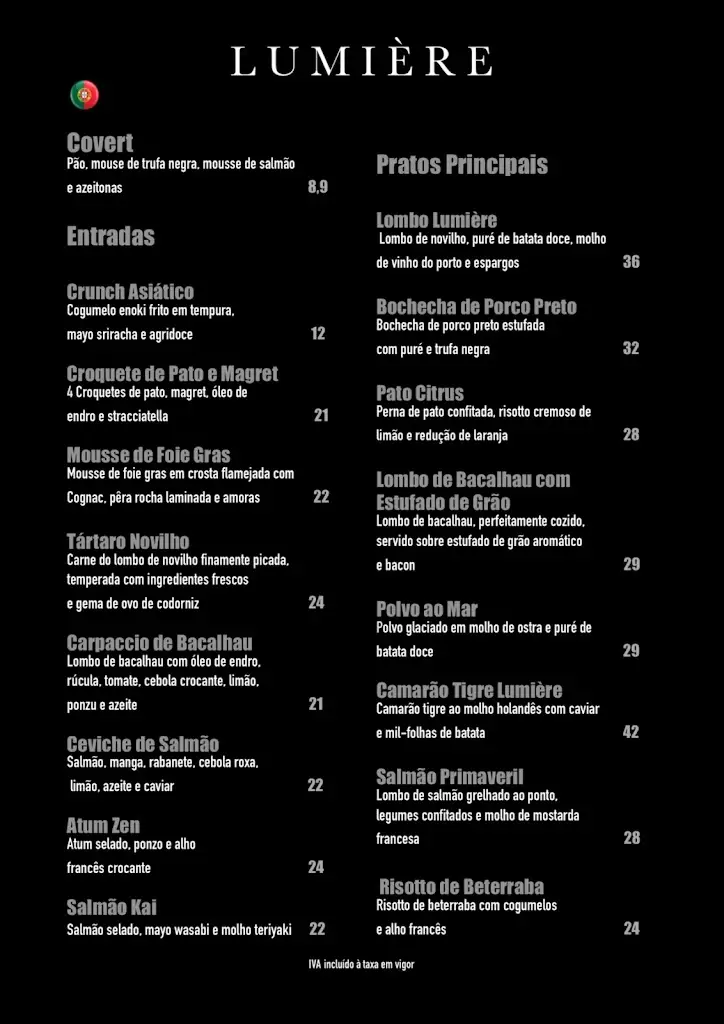 Menu_Lumière - Restaurante Bar_Cascais_immagine_1