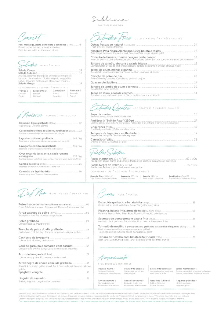 Menu_Sublime Comporta Beach Club_Carvalhal_immagine_1