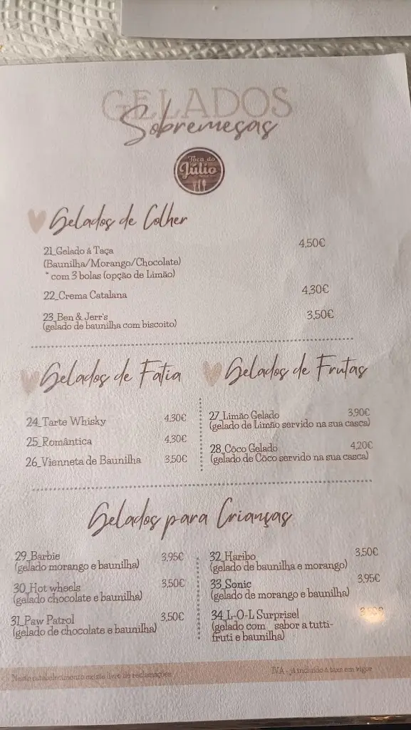 Menu_Julio's Toca_Colares_immagine_1