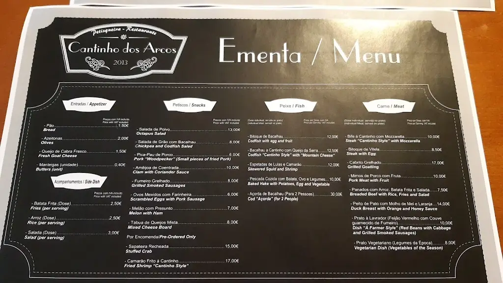 Menu_Cantinho dos Arcos_Cótimos_immagine_2