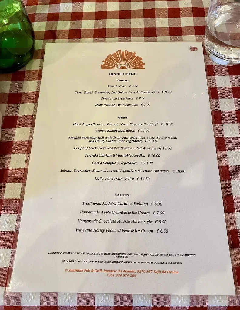 Menu_Sunshine Pub and Grill_Jarmelo São Miguel_immagine_4