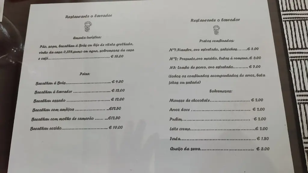 Menu_Restaurante O Lavrador_Malhada Sorda_immagine_2