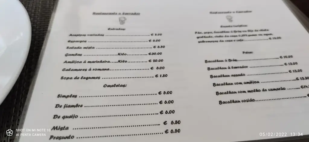 Menu_Restaurante O Lavrador_Malhada Sorda_immagine_4