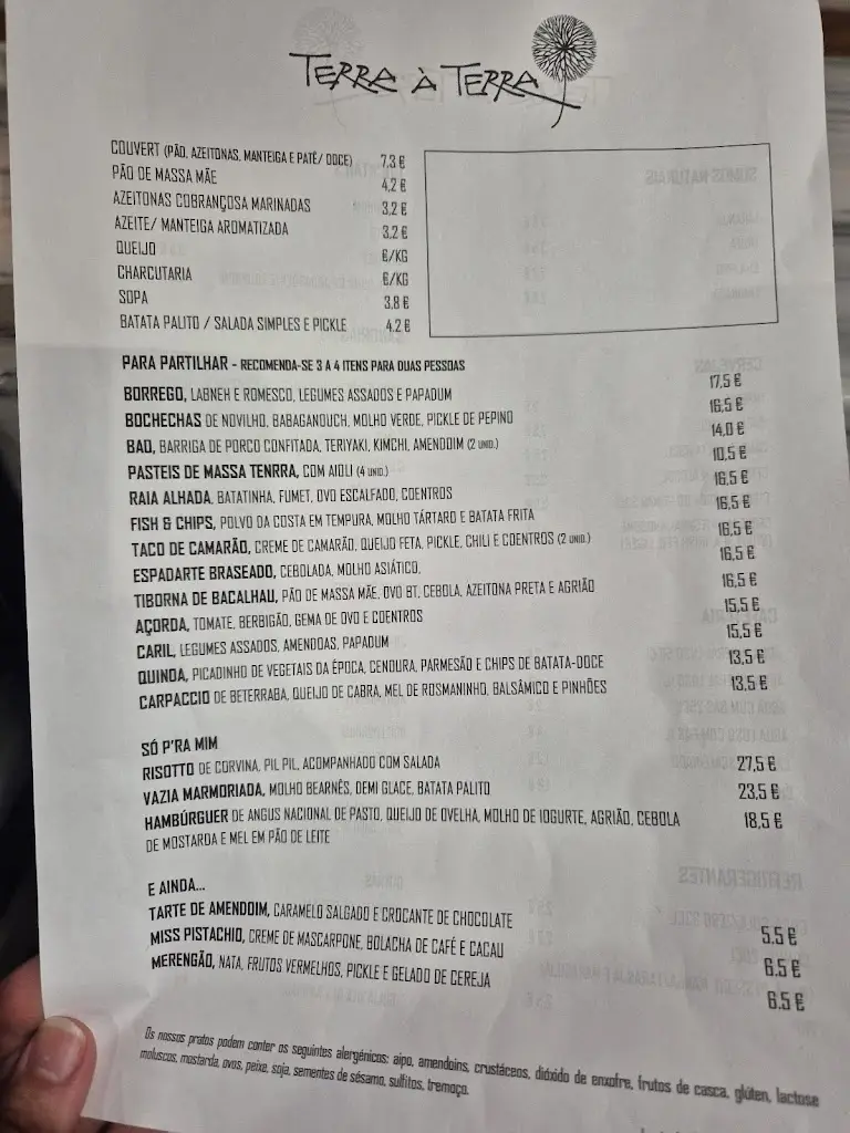 Menu_Restaurante Terra à Terra_Lourinhã_immagine_1