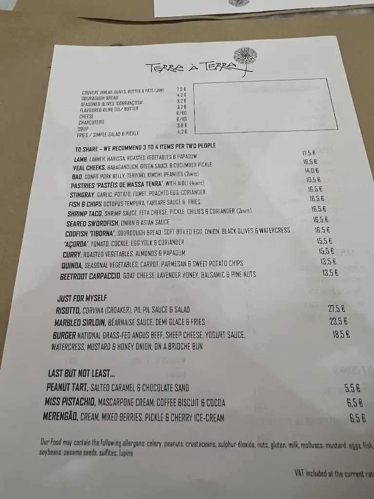 Menu_Restaurante Terra à Terra_Lourinhã_immagine_3