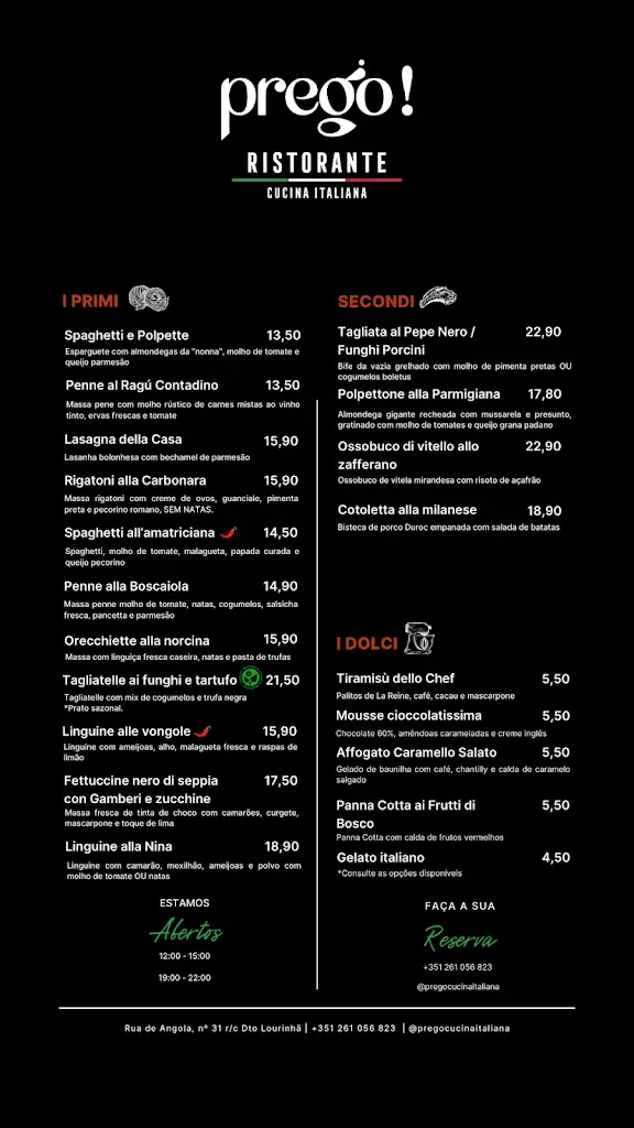 Menu_Prego! Ristorante Cucina Italiana_Lourinhã_immagine_1