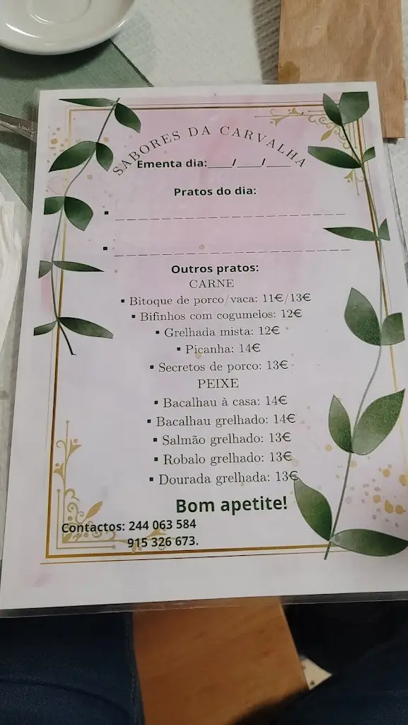 Menu_Restaurante Sabores da Carvalha_Minhocal_imagen_1