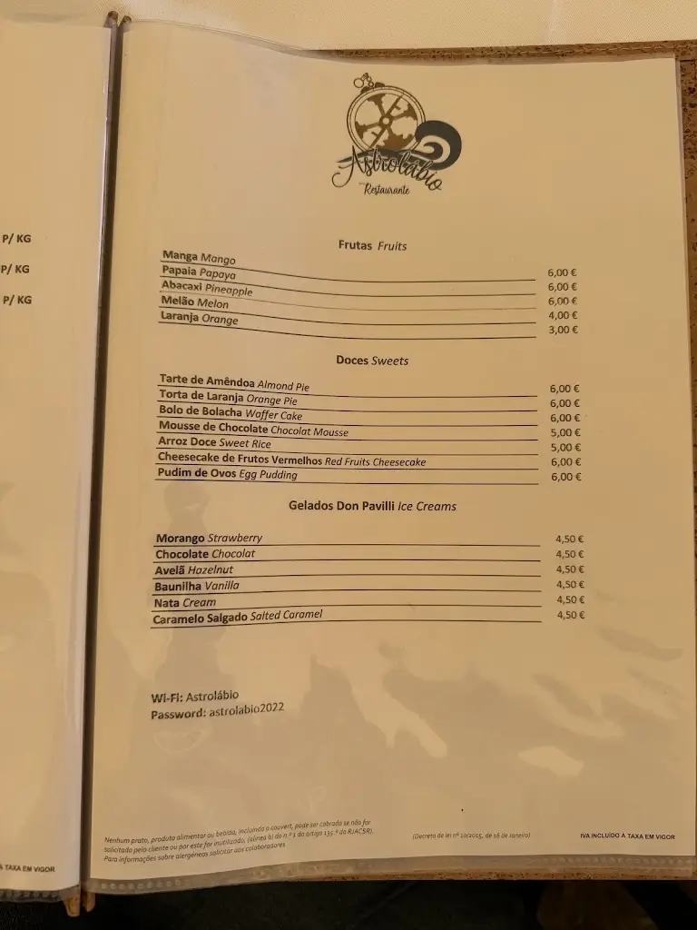 Menü_Astrolábio_Paço de Arcos_Bild_2