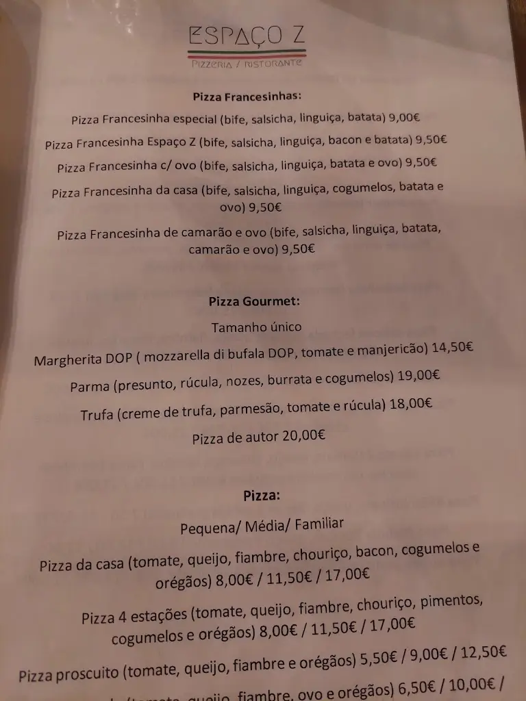 Menu_Pizzaria Espaço Z_Castelo de Paiva_immagine_1