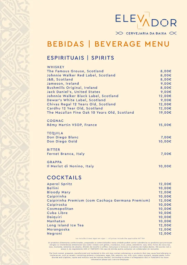 Menu_Elevator Restaurant_Santa Justa_imagen_3