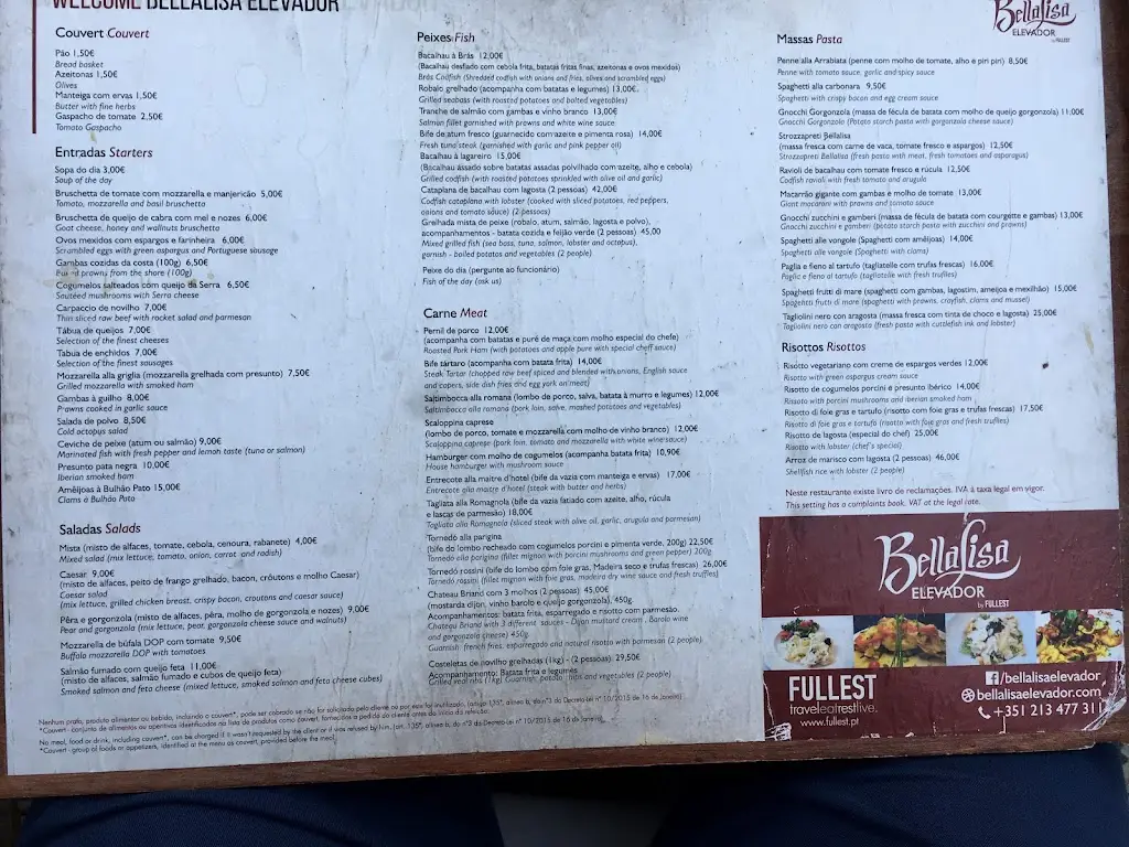 Menu_Bellalisa Elevador - Restaurante Panorâmico em Lisboa_Santa Justa_immagine_1