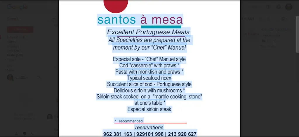 Menu_Santos à Mesa_Santos-o-Velho_immagine_1