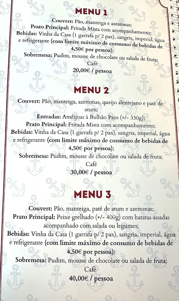 Menu_Clube Naval Praia da Assenta_São Pedro da Cadeira_immagine_1