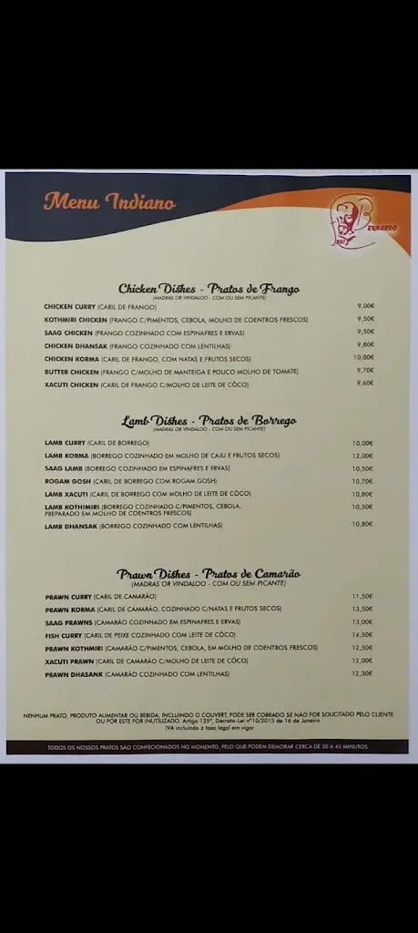 Menu_RESTAURANT FREI BERNARDO Italiano e Indiano_Aljubarrota_immagine_1