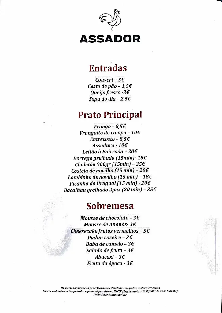 Menu_Restaurante ASSADOR, em Pombal_Louriçal_immagine_1