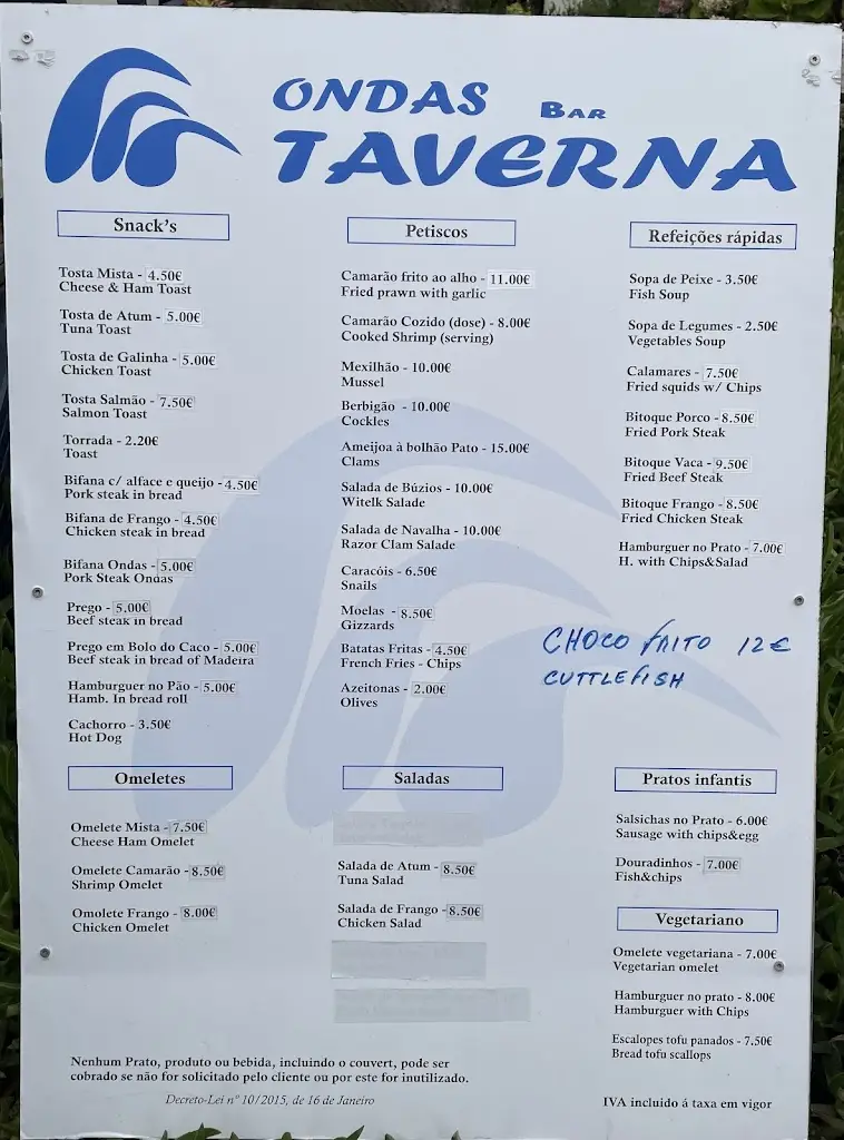 Menu_Ondas Bar Taverna_Foz do Arelho_immagine_1