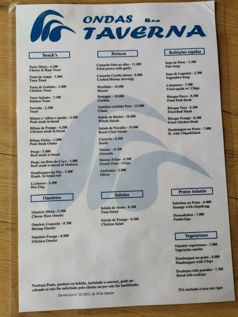 Menu_Ondas Bar Taverna_Foz do Arelho_immagine_4