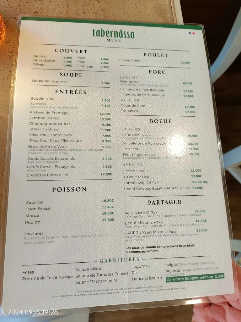 Menu_Restaurante Tabernassa_Nazaré_immagine_1