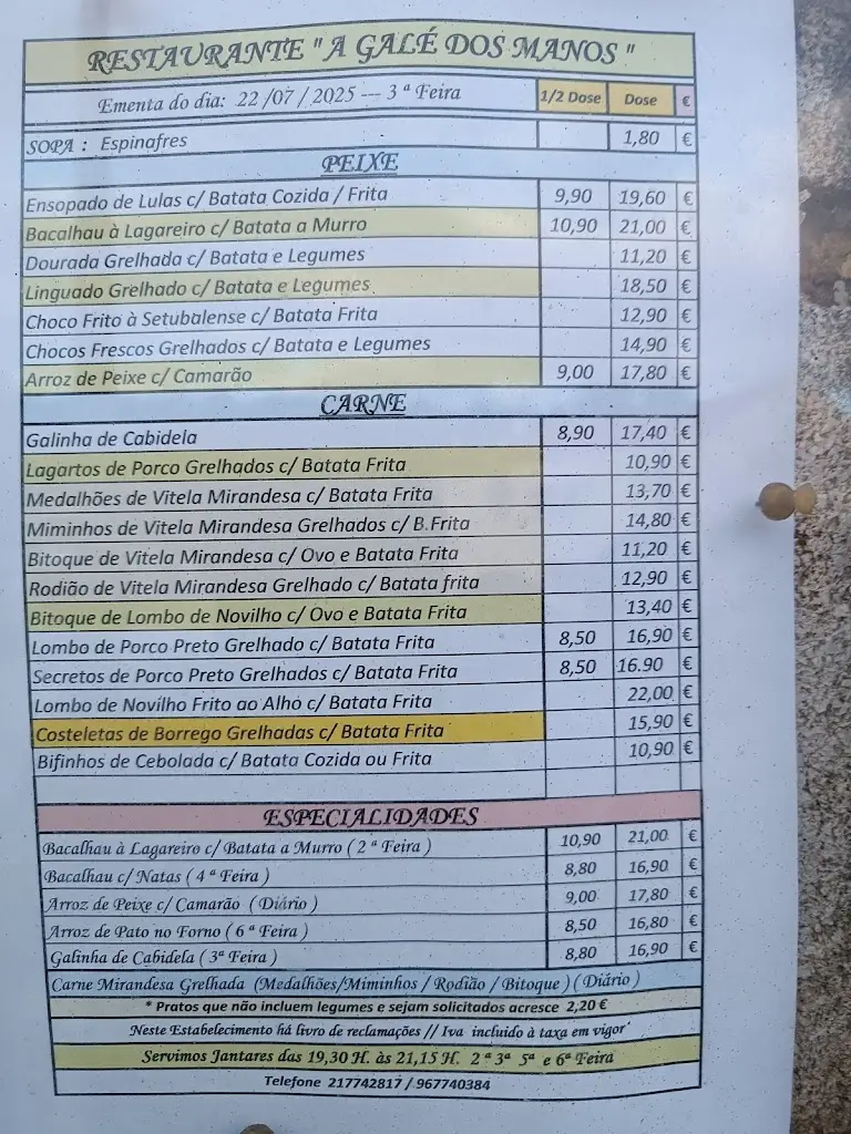 Menu_A Galé dos Manos_Benfica_imagen_1