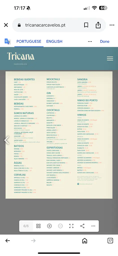 Menü_Tricana Carcavelos_Carcavelos_Bild_1