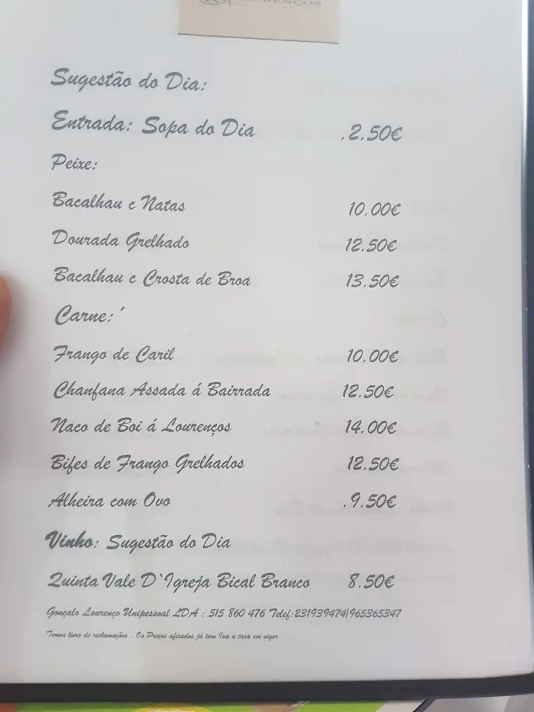 Menu_Restaurante Lourenços_Luso_immagine_3