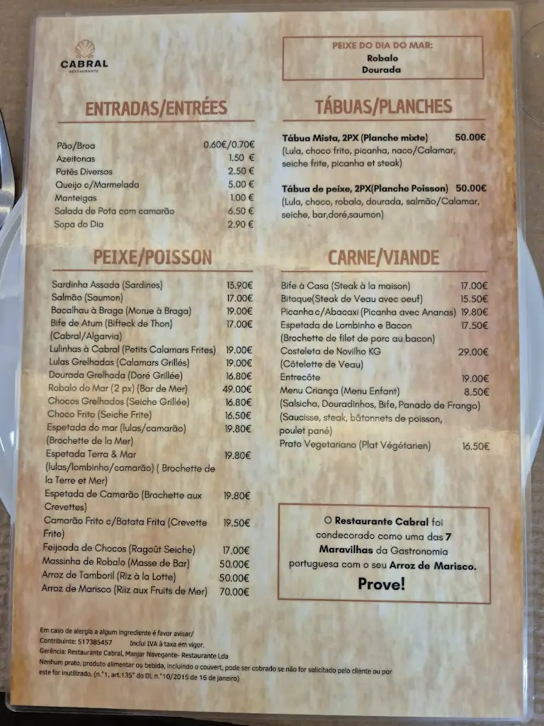 Menu_Restaurante Cabral_Vieira de Leiria_immagine_1