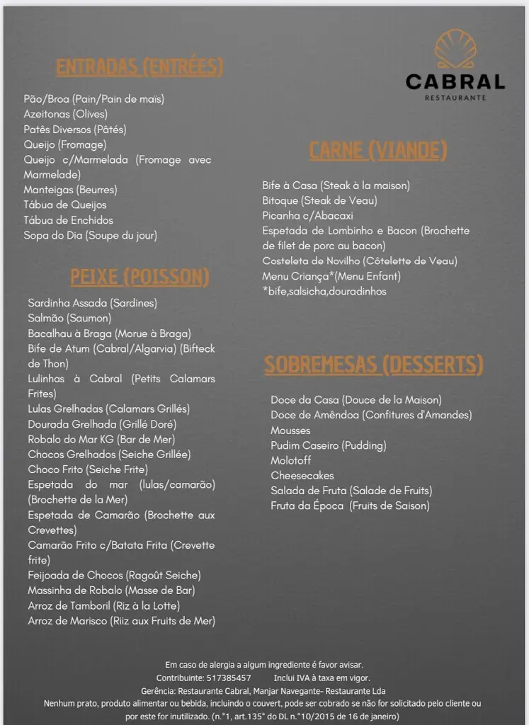 Menu_Restaurante Cabral_Vieira de Leiria_immagine_2
