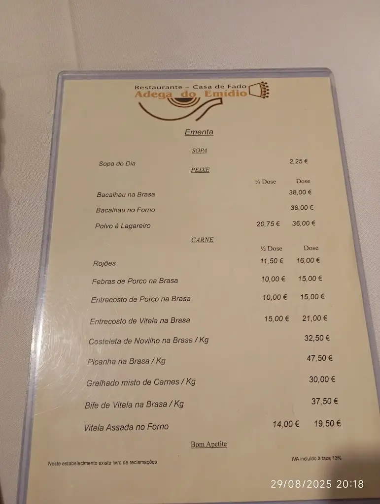 Menu_Adega do Emídio - Casa de Fado_Estarreja_image_2