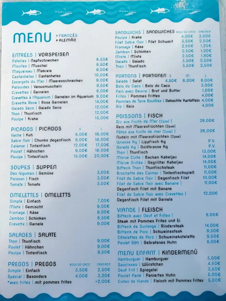 Menu_Aquarium restaurant_Caniçal_image_1