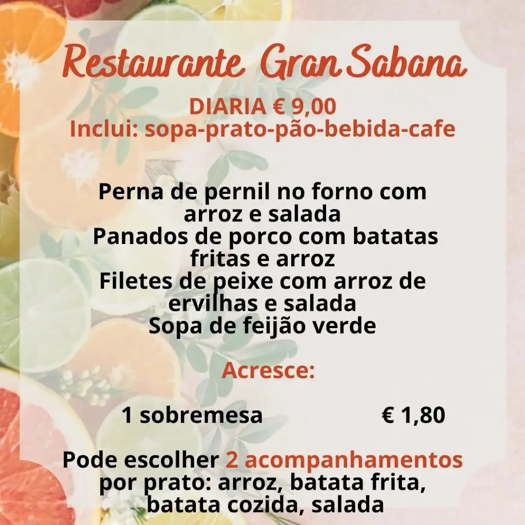 Menu_Restaurante Gran Sabana Estarreja Portugal. Diarias_Estarreja_immagine_4