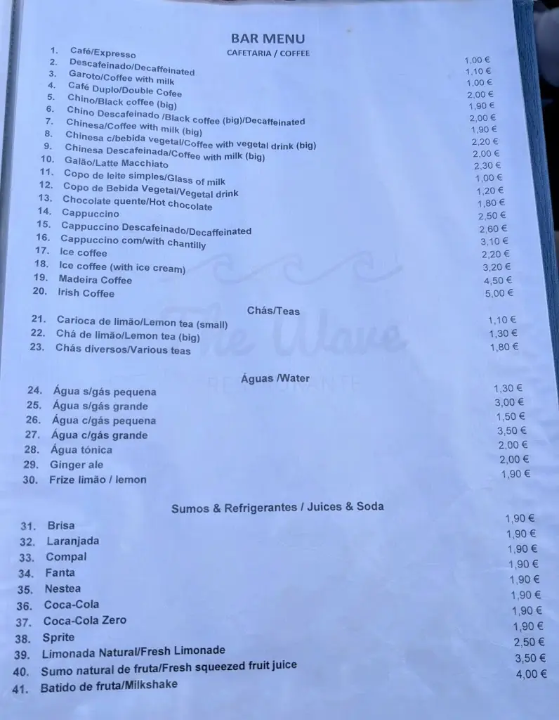 Menu_The Wave_Porto da Cruz_immagine_1