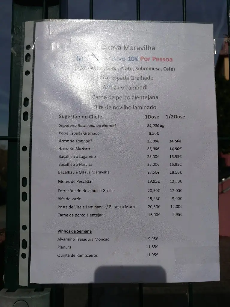 Menu_A Oitava Maravilha_Alfena_imagen_1